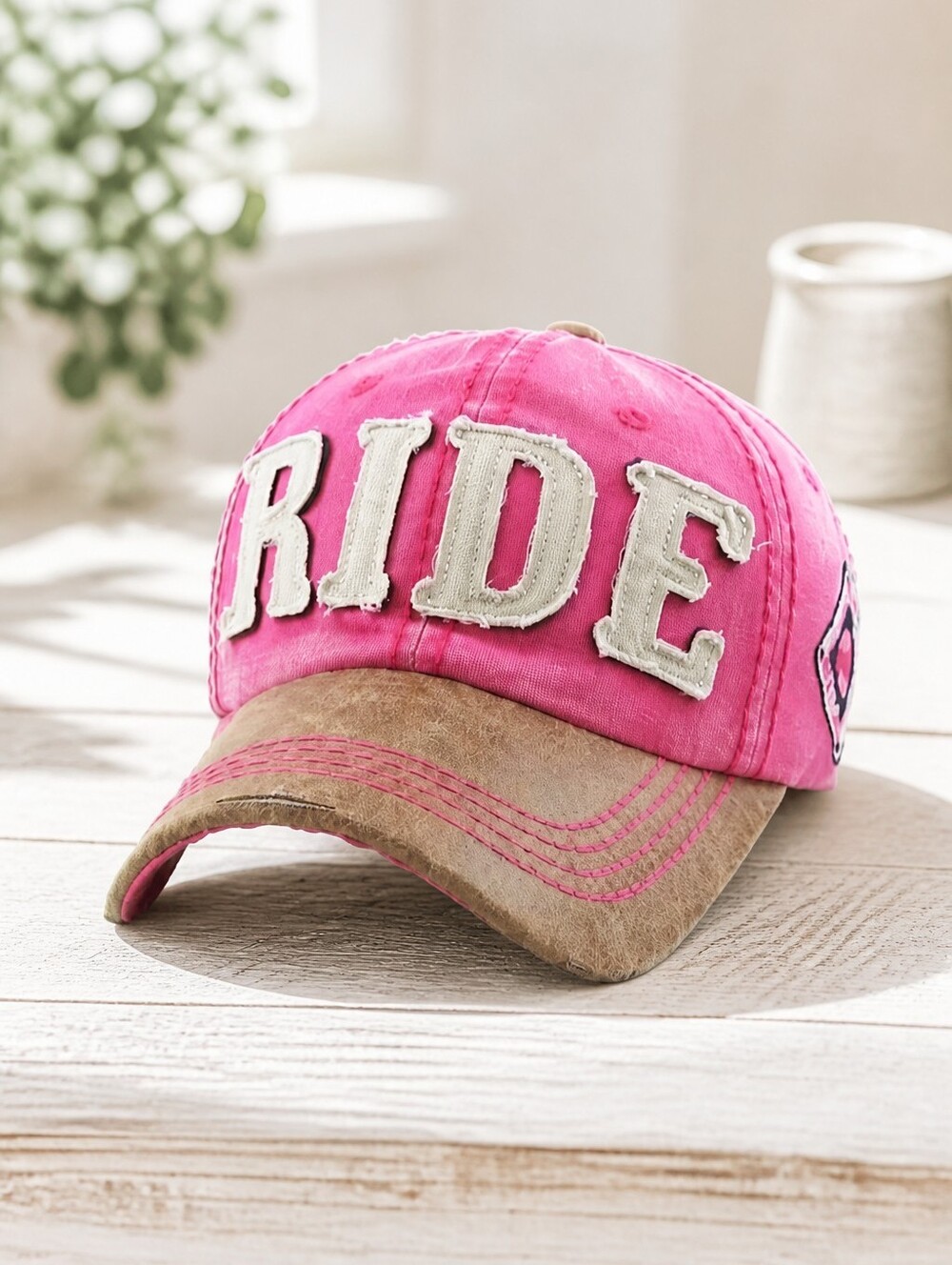 New- Ladies Vintage Style RIDE Graphic Pink Ballcap